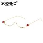 Солнцезащитные очки женские SORVINO, 2020 тонкие, без линз, оправа для очков в стиле кошачьи глаза, с полукрасными бриллиантами, без линз, SVN56