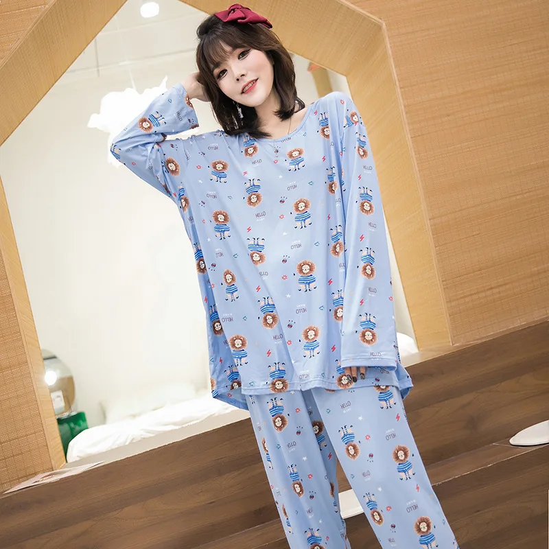 Plus Size 8XL 10XL bust 150cm Women Pajamas Sets Oversized Long Sleeve Top and Pants Sleepwear Suit Home Women Female Sleepwear