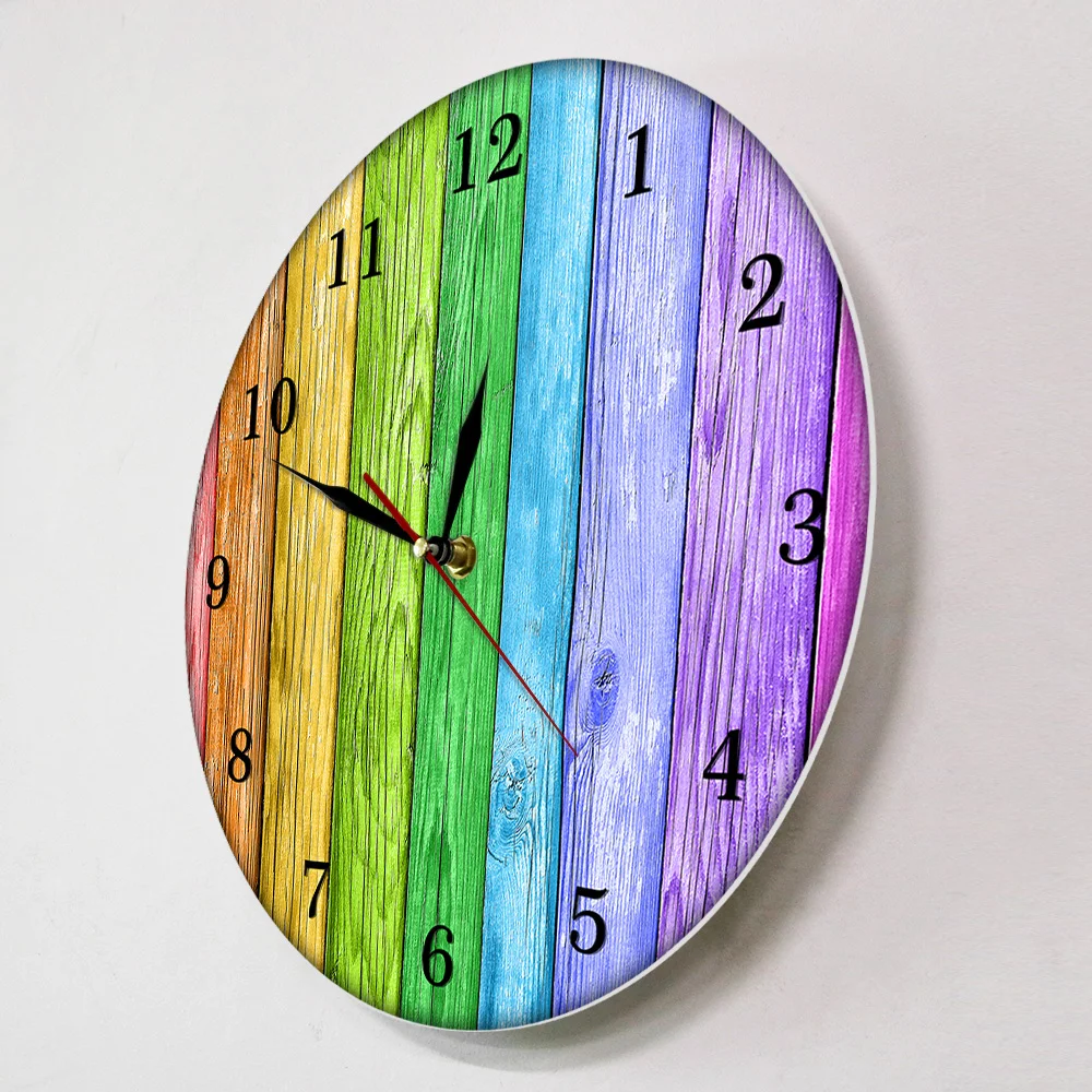 Красочные деревянные фоны Ретро печатные настенные часы Современные