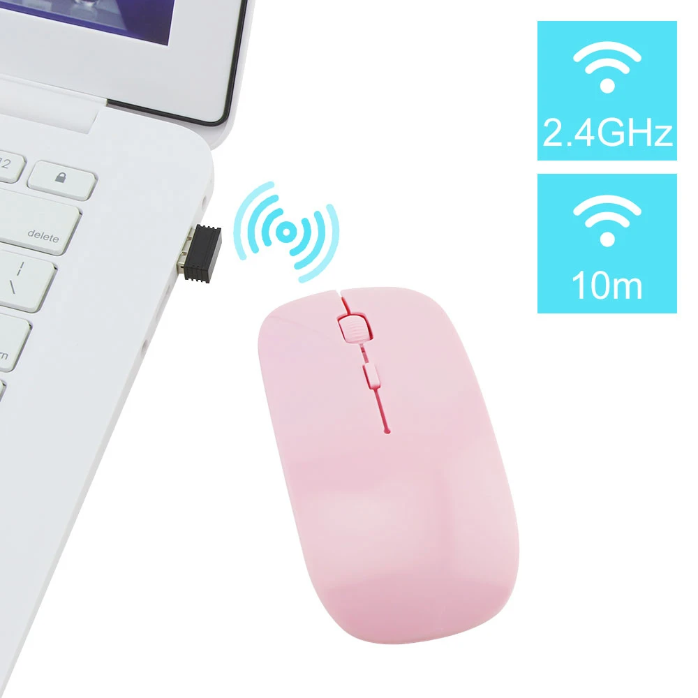 

Wireless 2.4G Mouse Ultra-Thin Ergonomic USB Gaming Mause Cute Optical 1600 DPI Protable Girl Pink Mice For Laptop PC Notebook