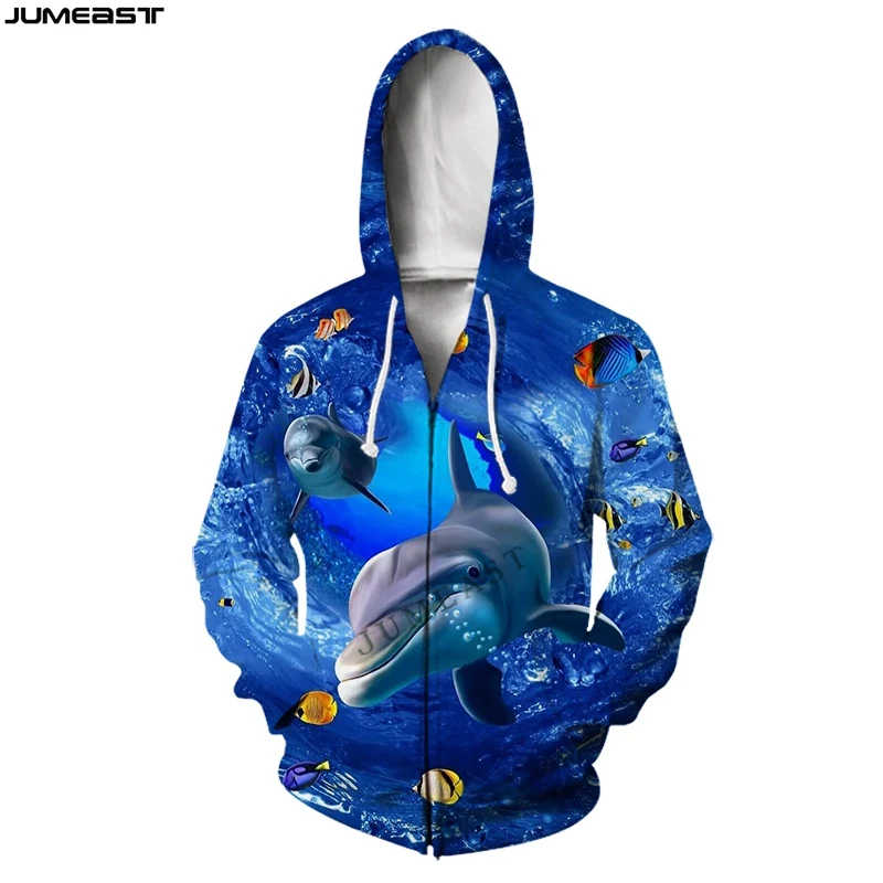 

Jumeast Brand Men/Women 3D Printed Apple Sea Animals Dolphin Hip Long Sleeve Jacket Hoody Sport Pullover Spring Zipper Hoodies