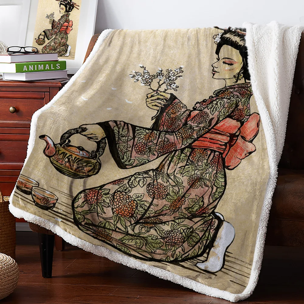 Зимнее кашемировое одеяло японское чайное покрывало Geisha для девушек Фланелевое
