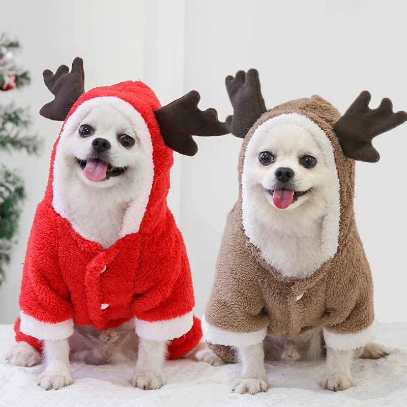 

Christmas Pet Dog Clothes Fleece Warm Hoodie ， Autumn and Winter Pomeranian Pug Small and Medium-sized Dog Pet Clothes XS-2XL