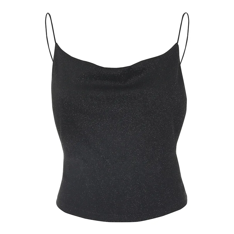 

Mandylandy Camis Summer Sexy Spaghetti Strap Slim Fit Short Camis Women's Casual Solid Color Backless O-Neck Top