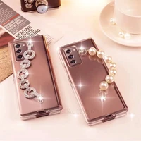 girl fashion transparent case for samsung galaxy z fold 2 3 w21 5g bling crystal pearl diamond bracelet hand chain case cover