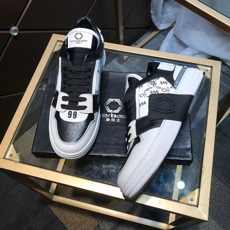 

Italian skull logo 2021 new color matching sports shoes casual flat bottom low top men's shoes leather fashion cattle shoes