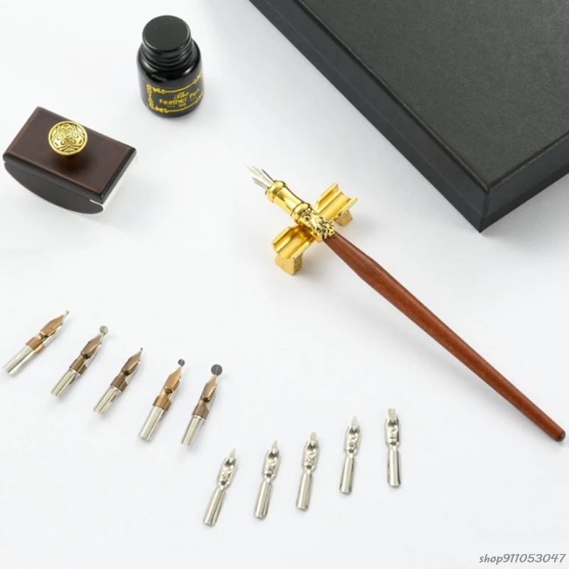 

Vintage Dip Pen Fountain Writing Ink 10 Nibs Ink Blotter Gift Box Calligraphy Stationery School Supplies M20 21 Wholesales