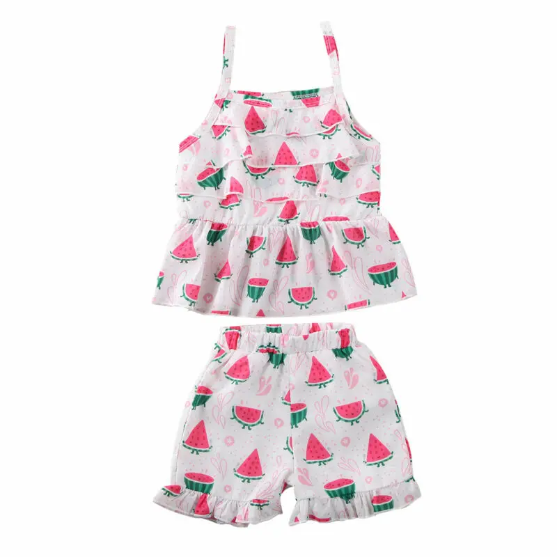 

2020 Baby Summer Clothing Set Toddler Kid Baby Girl Watermelon Print Shirt Top Short Pants Outfit Clothes 2Pcs Set Sunsuit 1-6T