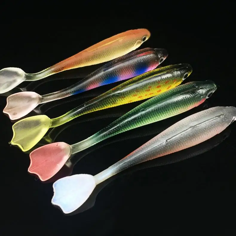 5 шт./лот красочные воблер T хвост мягкие приманки 9 см 5g задняя паз Swimbait Радуга