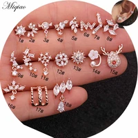 miqiao 2pcs fashion creative sweet diamond leaf deer flower earrings exquisite body piercing jewelry