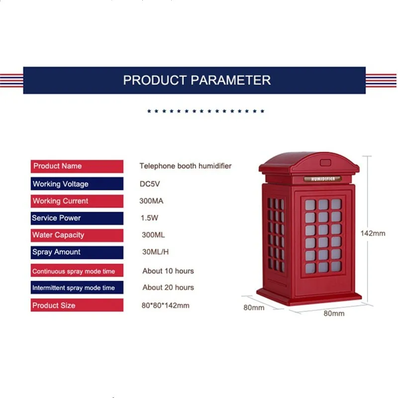 300 мл ультразвуковой распылитель тумана фоггер телефонная будка с 7 сменными