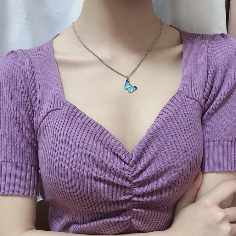 Женское винтажное ожерелье с подвеской-бабочкой чокер из титановой стали