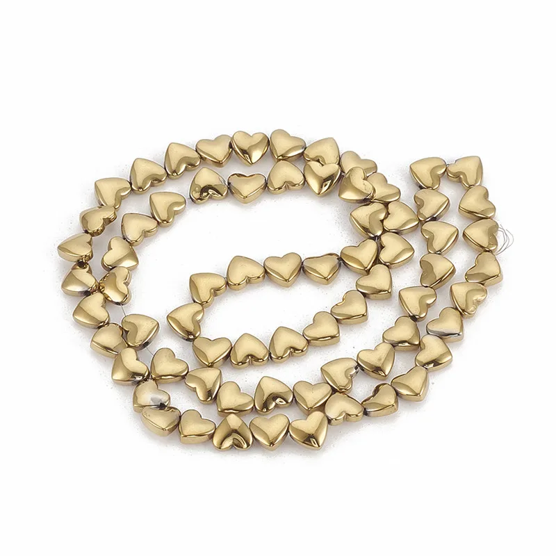 Light Gold 1 10 нитей в форме сердца гальванические немагнитные синтетические гематитовые бусины нити для самостоятельного изготовления ювелирных изделий браслет ожерелье - Цвет: Light Gold 1