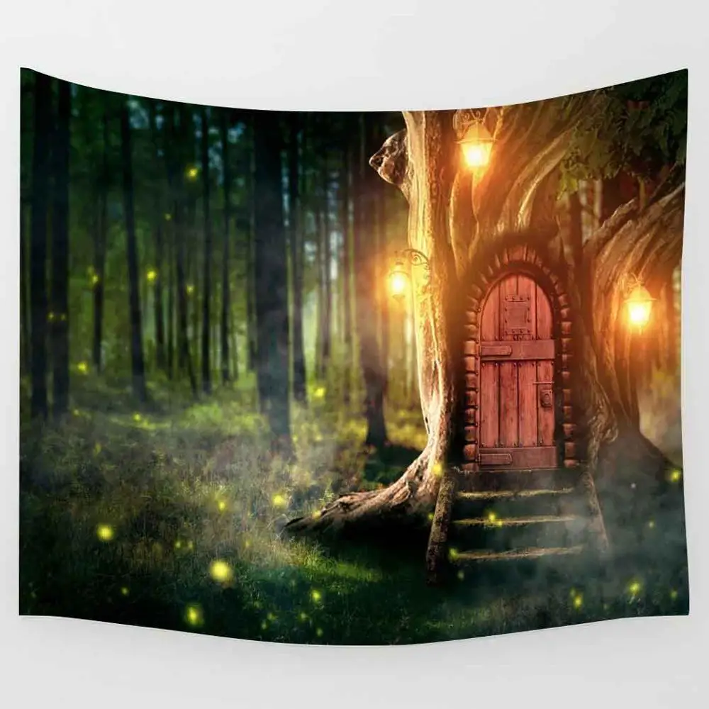 

Lighthouse Tapestry Snow Mountain Green Forest Tree Art Wall Hanging Tapestries for Living Room Decor Banner