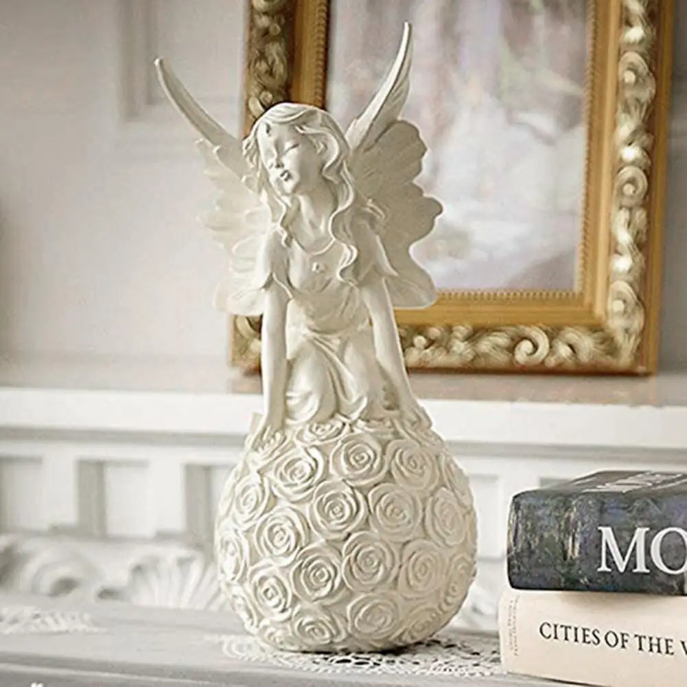 

HOT SALESï¼ï¼ï¼Angel Statue Beautiful with Rose Ball Resin Fairy Wing Beautiful Balcony Craft Figurine for Garden