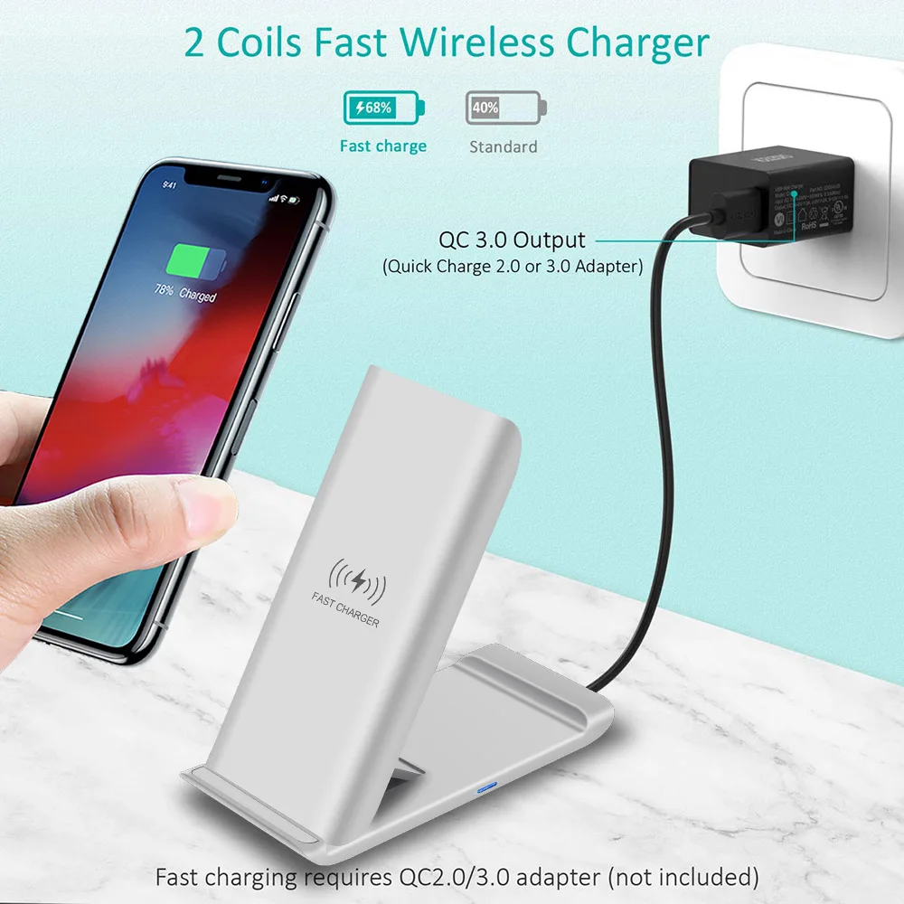 Qi Wireless Charger Stand 15W Fast Charging for Huawei P40 Pro Samsung S20 S10 Charge Station iPhone 11 X XS XR | Мобильные телефоны