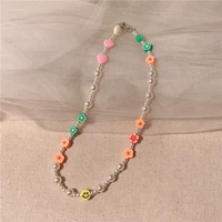ins style y2k beads necklaces spring summer cute sweet flowers pearl necklace niche design clavicle chain jewelry for girls