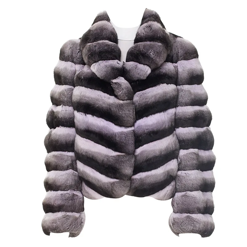 FURSARCAR Fur Jackets for Women Rex Rabbit Real Fur Coat Natural Fur Charm Top Noble Purple Soft Fluffy Luxury Woman Coat