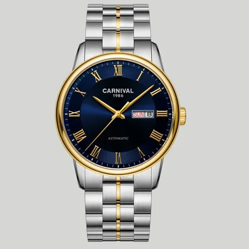 Gold blue C8064 Швейцарские карнавальные механические часы, мужские роскошные брендовые автоматические часы MIYOTA, сапфировые водонепроницаемые часы, полностью стальные часы relogio - Цвет: Gold blue C8064