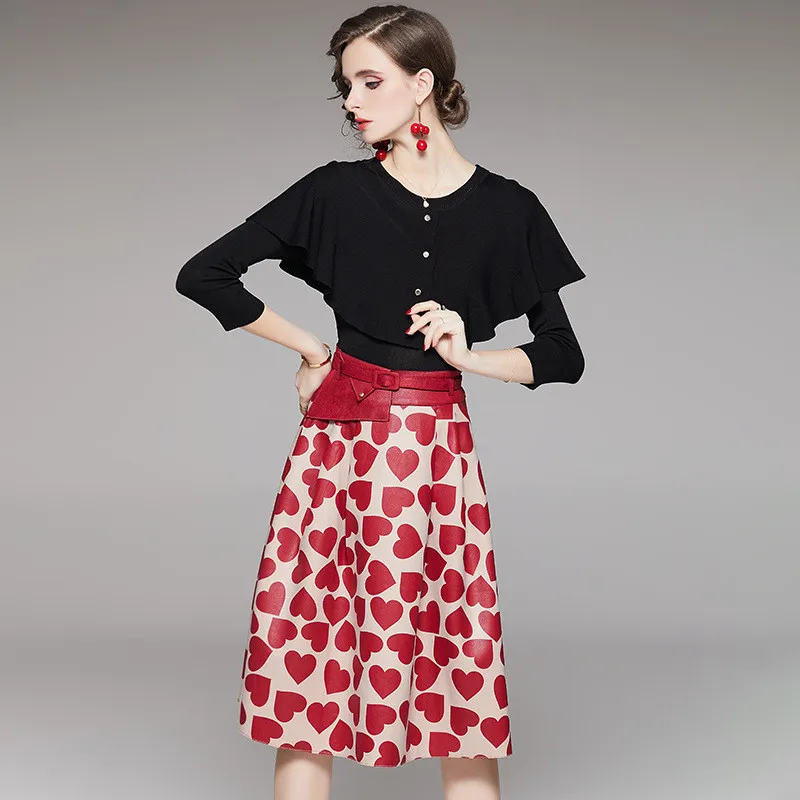 

Autumn Winter Runway Suit Women Fashion Clothing Set with Skirt 2020 New Designer Cloak Sleeve Knitted Top and Skirt 2 Piece Set