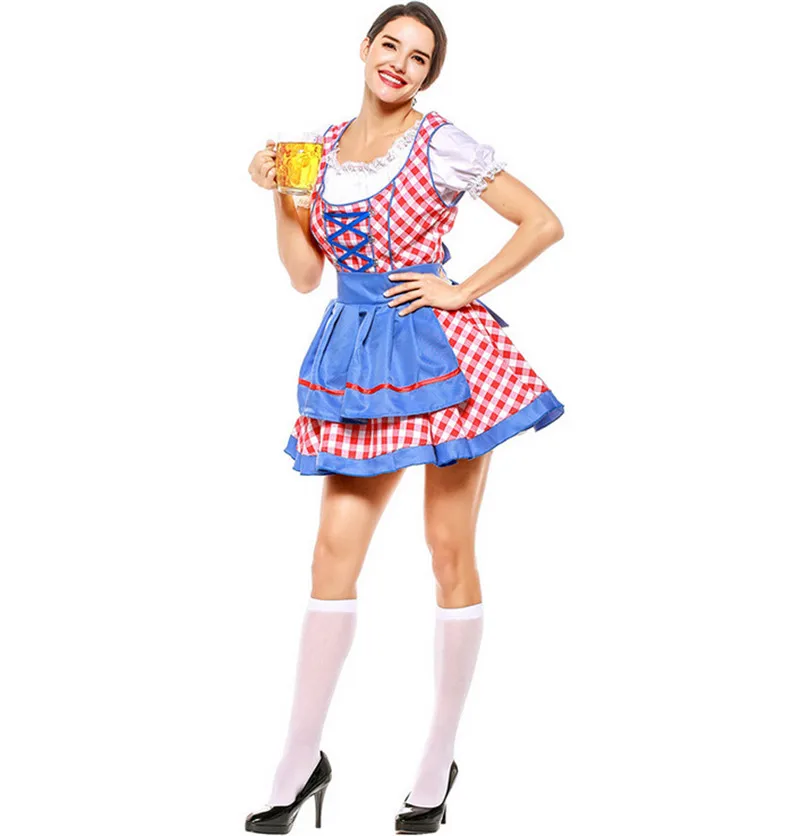 Dirndl Dress High Quality German Oktoberfest Bavarian Beer Wench Costume Red plaid Maid Outfit | Тематическая одежда и