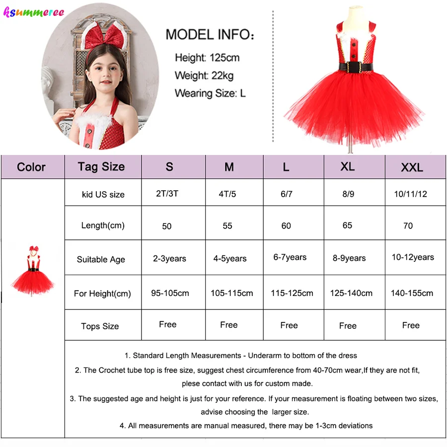 

Girls Miss Santa Claus Costume Kids Christmas Festive Fancy Dress Children Xmas New Year Party Red Tutu Dress with Headband
