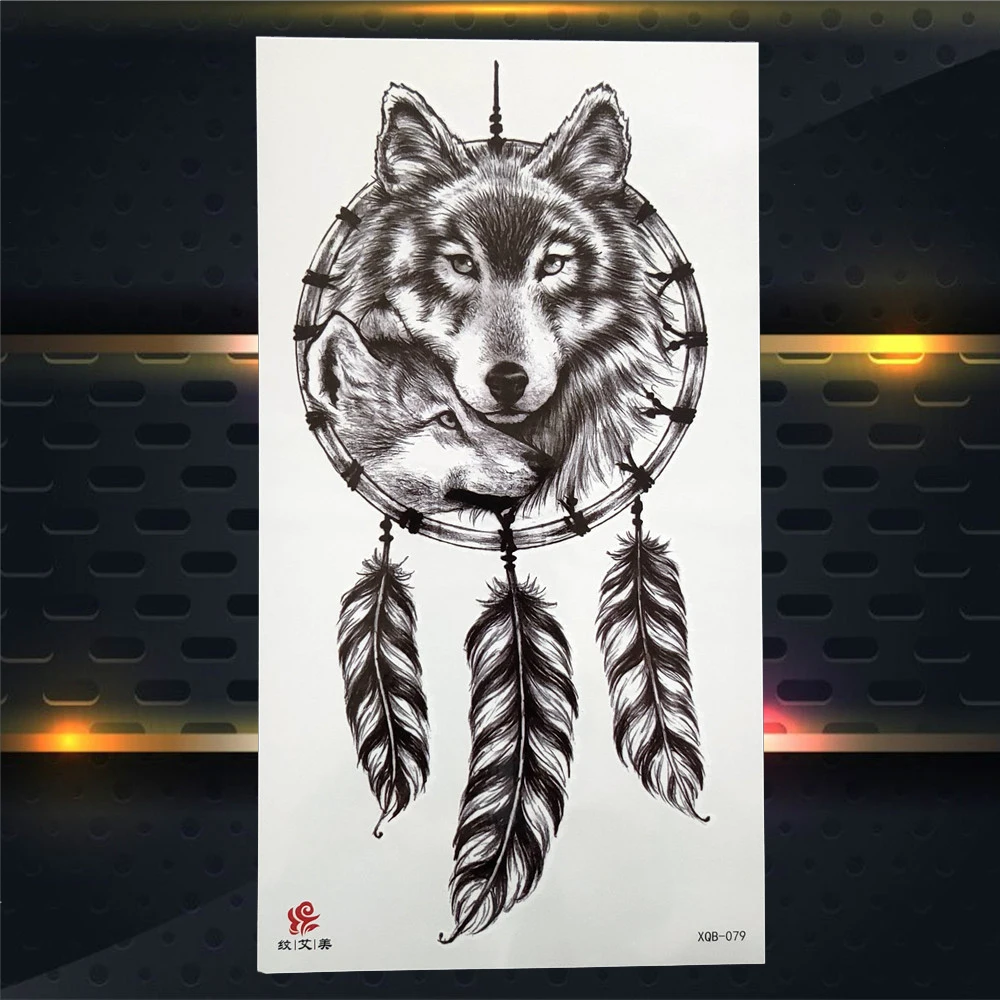 Spray Wolf Fake Temporary Tattoo For Men Women Realistic Dreamcatcher Tattoos Geometric Forest Arm Legs Waterproof Tatoos Sheets | Красота и