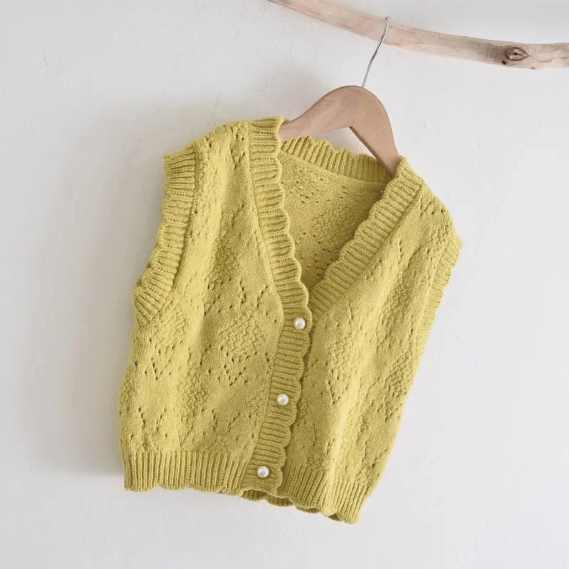 

1 шт. вязаный кардиган без рукавов, однотонное пальто для девочек в стиле ретро, жилет на весну и осень, Детский свитер с V-образным вырезом, жи...