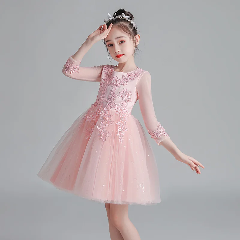 

Children clothing girls princess dress 2021 Korean version of the new long-sleeved mesh tulle skirt flower girl dress christmas
