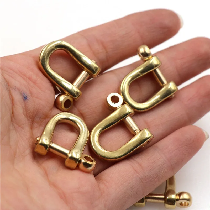 4Pcs 6/8/10mm Solid Brass Carabiner Key Chain D Ring Hook Clasp Belt Strap Horseshoe Buckles Fastener DIY Leather Crafts|Пряжки и