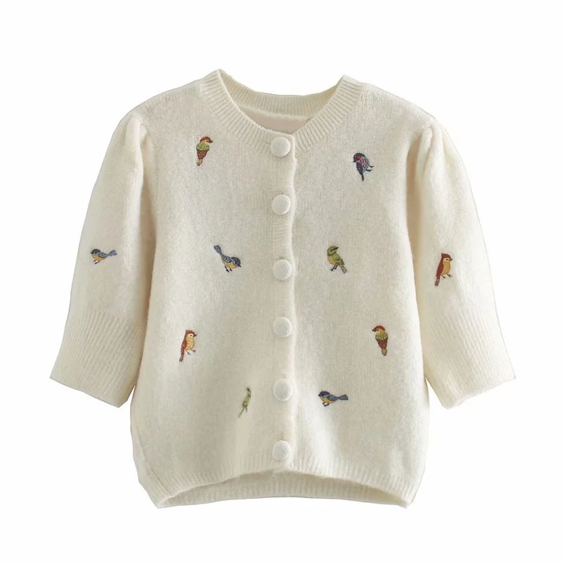 

Модный повседневный женский бежевый кардиган с вышивкой, популярная модная Женская Осенняя Мягкая трикотажная одежда с рукавом до локтя, ж...