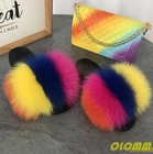 Шлепанцы женские с мехом енота, сандалии на плоской подошве, шлепанцы из натурального Лисьего меха, тапочки для улицы, летняя обувь