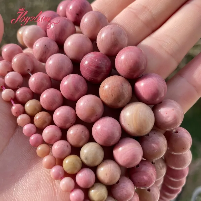 

Round Smooth Pink Rhodonite Natural Stone Loose Beads 4.6.8.10.12mm for Women DIY Necklace Bracelats Earring Jewelry Making 15"
