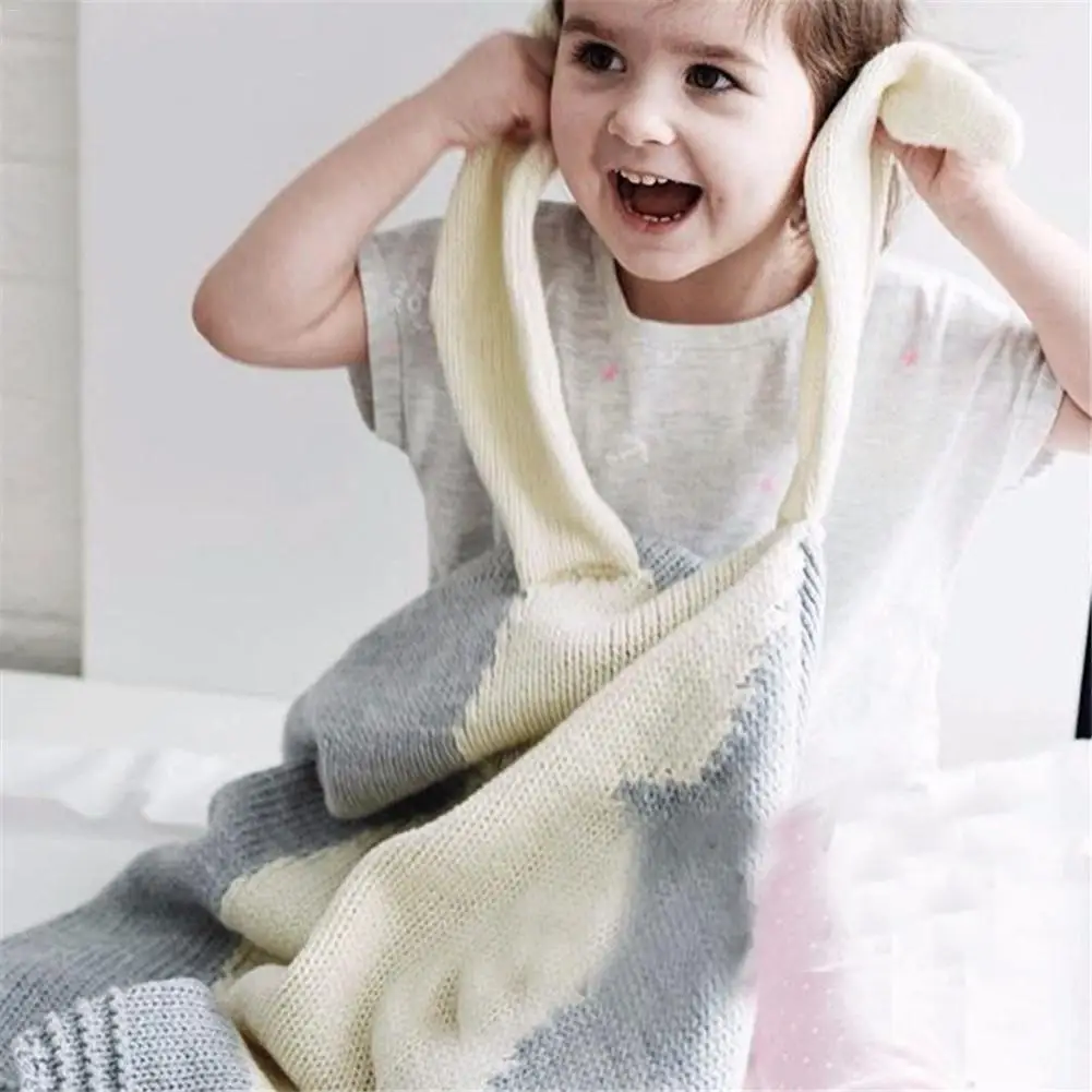 Милое вязаное одеяло с заячьими ушками трехмерный мягкий удобный детский