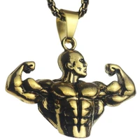 new trendy bodybuilding arm muscle man statue pendant necklace mens necklace fashion metal pendant accessories party jewelry