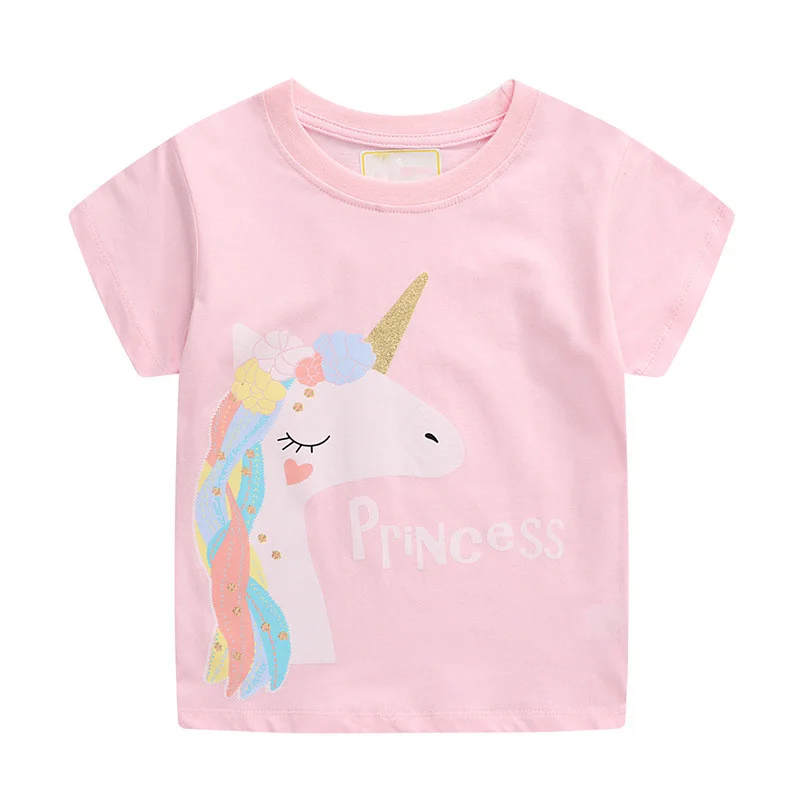 Jumpingbaby Unicorn T-shirt Kids Clothes Summer Top Girl White Shining T Shirt Camisetas Unicornio Tshirt Animal Print Koszulka