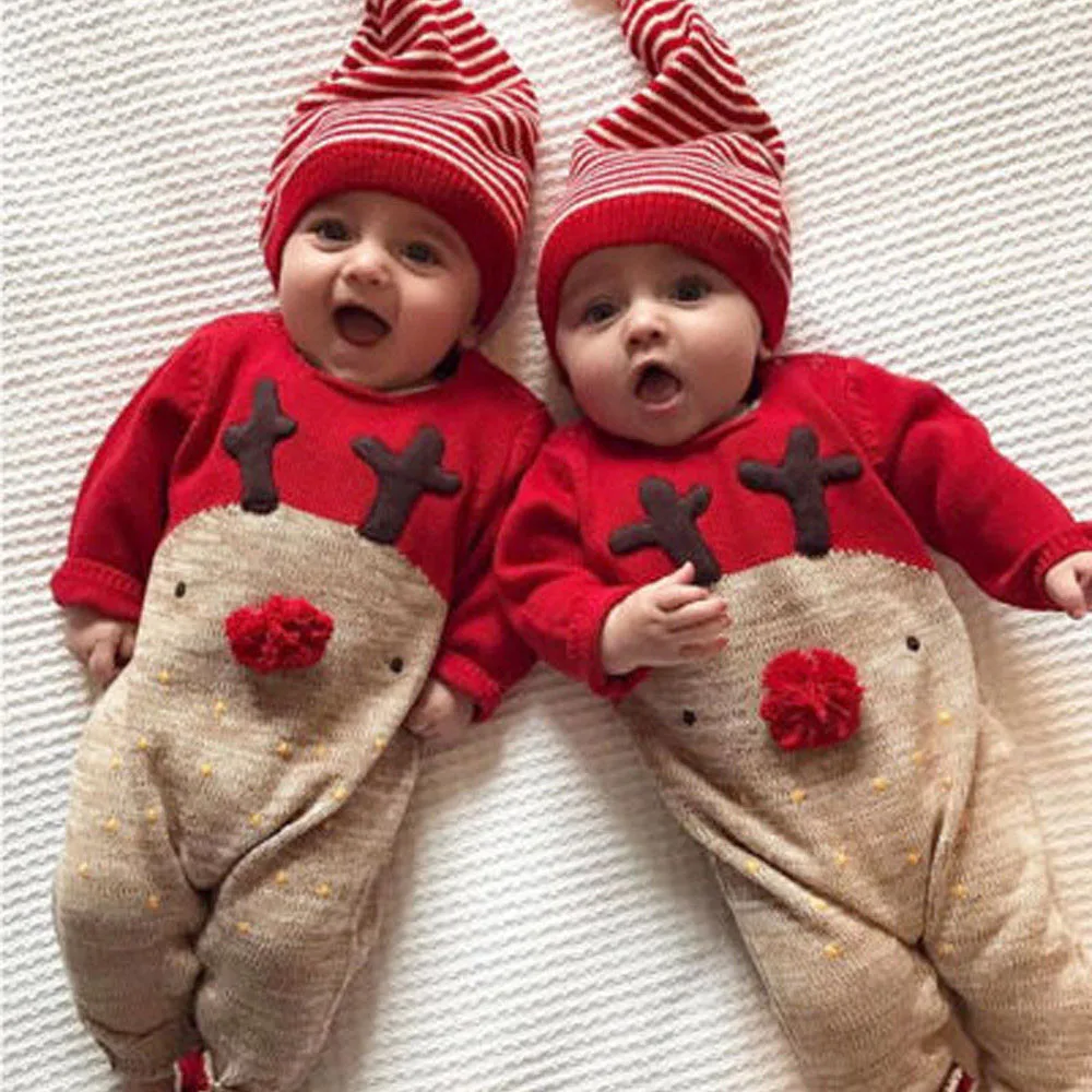 Baby Boy Newborn Clothes Romper Deer Christmas Boys Girls Clothes Jumpsuit+hat Set Outfits Long Sleeve Casual Romper Costume Top