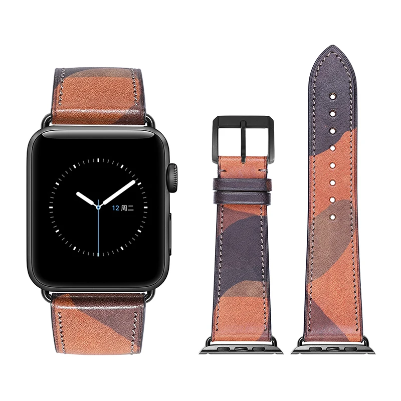 SHRUB-Black buckle Ремешок для Apple Watch 38 мм 42 мм ремешок для Apple Watch 40 мм 44 мм камуфляжная серия 4/3 Серия 2 серия 1 кожаный браслет iWatch - Цвет ремешка: SHRUB-Black buckle