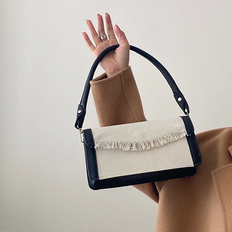 

Fashion Women Canvas Underarm Bag Vintage Design Ladies Wide Shoulder Strap Shoulder Bag Female Clutch Crossbody Bags