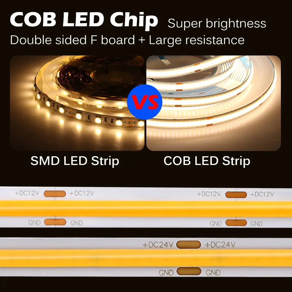 5m/lot COB LED Strip Light 320 384 528 LEDs High Density Super Bright Flexible COB LED Lights DC12V 24V LED Tape