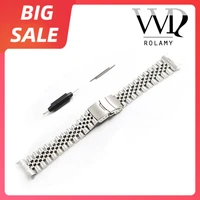rolamy 20 22mm silver 316l steel watch band vintage jubilee bracelet clasp hollow curved end solid screw links for rolex seiko