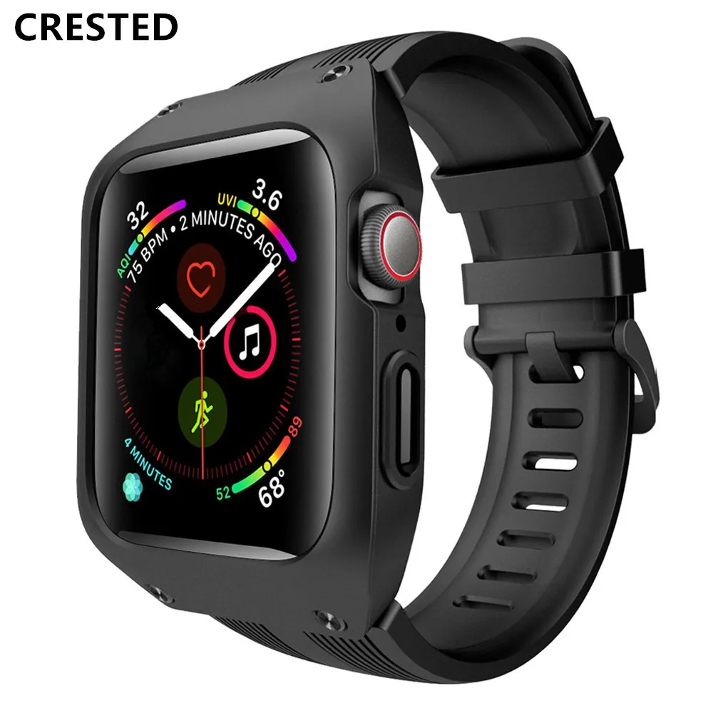 Ремешок спортивный водонепроницаемый + чехол для Apple Watch band 5 4 iwatch 44 мм браслет apple