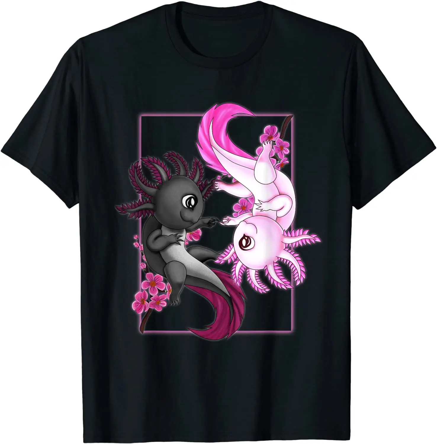 

Симпатичная Axolotl Yin Yang плюшевая футболка с животными и цветами вишни для девочек и мальчиков