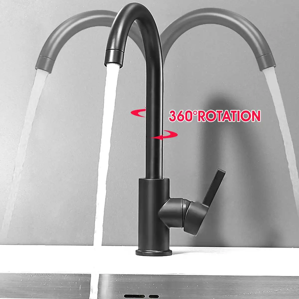 Черный кухонный кран из нержавеющей стали для раковины горячей и холодной воды с