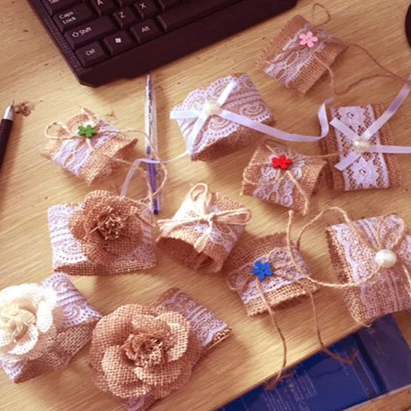 Natural Burlap Ribbon Roll with White Lace DIY Home Decoration Rustic Wedding Favor Decorations | Дом и сад