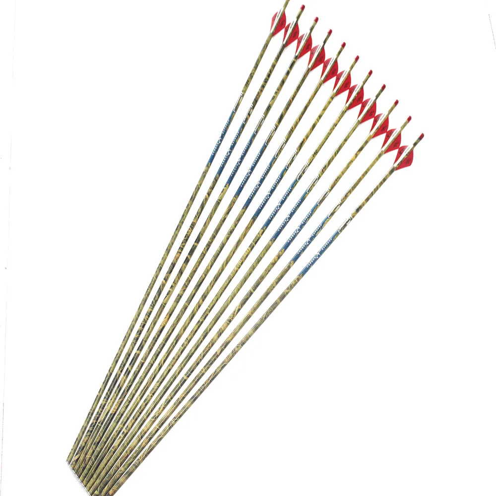 12pcs Archery Carbon Arrows Spine300 340 400 ID6.2mm Camo Shafts 2