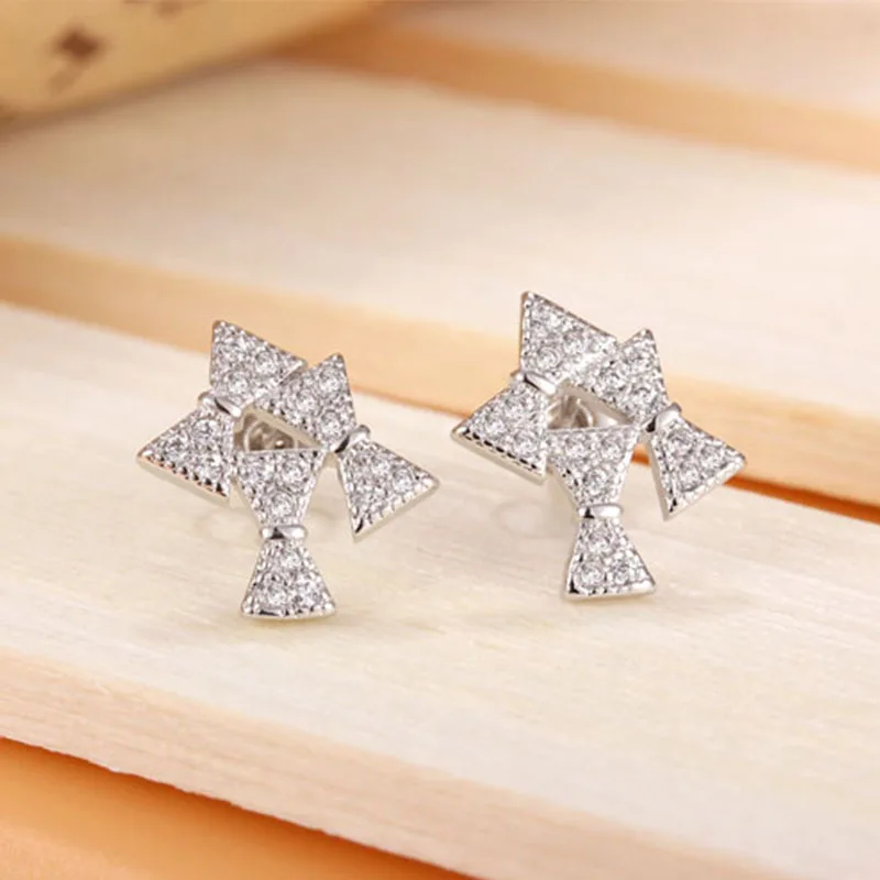 

Women Earring Silver Elegance Pave Bows AAA Zircon Stud Earring Gift Lady Girl Gift Fashion Jewelry