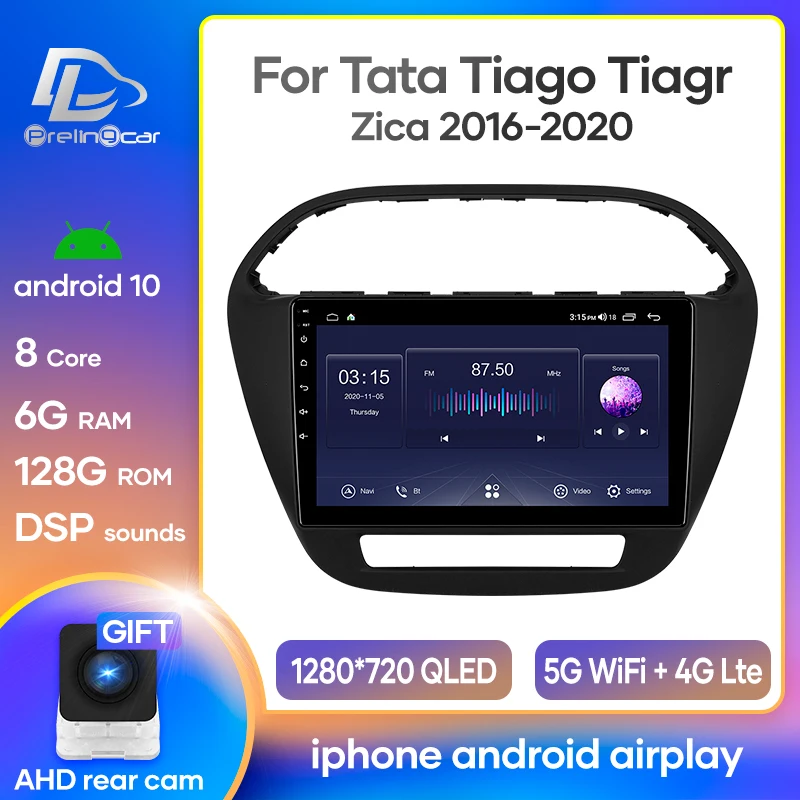 Автомагнитола Prelingcar Android 10 0 для Tata Tiago Tiagr Zica 2016 18 2020 мультимедийный видеоплеер с GPS