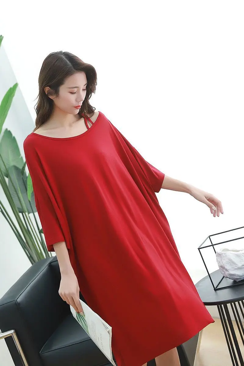 2021 Summer Large Size Dress Nightgown Women's Short Sleeve Loose Nightwear Shoulder Nightdress Pregnant Home Wear Sleepwear