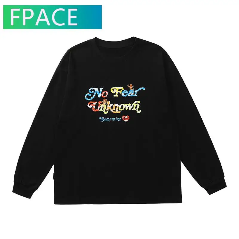 

FPACE Harajuku Tshirts Angels Rainbow Letters Print Tees Shirts Streetwear Mens Hip Hop Fashion Casual Loose Long Sleeve Tops